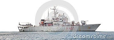 Seascape image of a battleship on white background Editorial Stock Photo