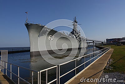 Battleship parked in pier near New Orleans Editorial Stock Photo