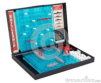 Battleship sea battle board game over white Editorial Stock Photo