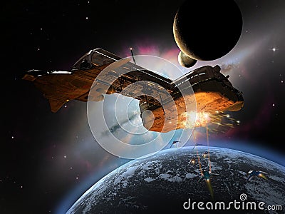 Battleship in space Stock Photo