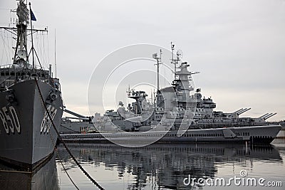 Battleships at Battleship Cove Stock Photo