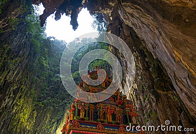 Batu Caves Kuala Lumpur Malaysia, scenic interior limestone cavern decorated with temples and Hindu shrines, travel destination in Stock Photo