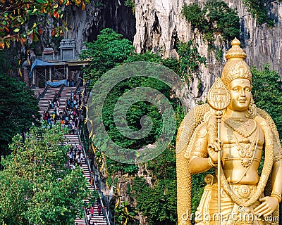 Batu caves, Malaysia - General view of the entrance, Murugan statue Stock Photo