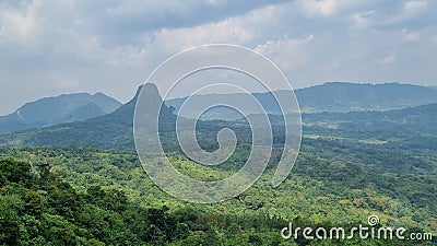 A beautiful view of the valley and mountains at the top of Bogor Indonesia Stock Photo
