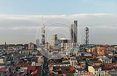 Batumi from above. Aerial photo from drone camera. Georgian seaside city. Beautiful town panoramic view. Alphabet tower Stock Photo