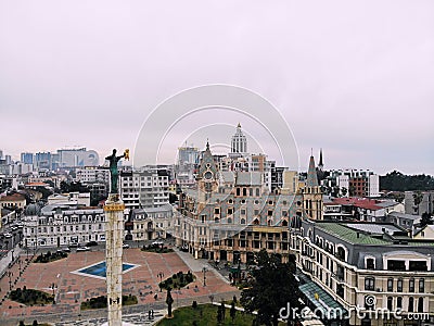 Batumi from above. Aerial photo from drone camera. Georgian seaside city. Beautiful town panoramic view. Liberty monument Stock Photo
