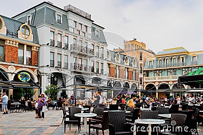 Batumi, Adjara/Georgia - August 05 2019: City center with enjoying people cafe and restaurant Editorial Stock Photo