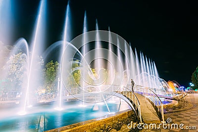 Batumi, Adjara, Georgia. Singing And Dancing Fountains Is Local Landmark At Boulevard Fountains. Night Illuminations Editorial Stock Photo