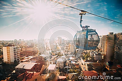 Batumi, Adjara, Georgia. Sun Shining Through Window In Aerial Lift Cableway In Sunny Summer Day. Editorial Stock Photo