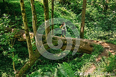 Batumi, Adjara, Georgia. Woman Tourist Is Standing On A Fallen T Editorial Stock Photo