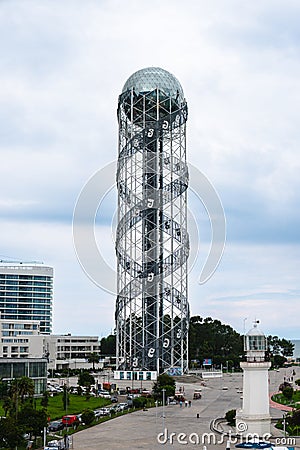 Batumi, Georgia - August 13 2021: view of downtown with Alphabet Tower. Construction, tall buildings, glass, metal and concrete, Editorial Stock Photo