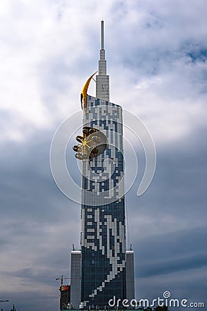 Batumi, Georgia - August 13 2021: view of downtown with Ferris wheel and modern skyscrapers. Construction, tall buildings, glass, Editorial Stock Photo
