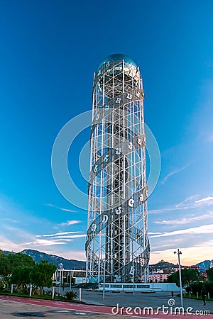 Batumi, Georgia - January 18, 2024: Alphabet Tower against the blue sky Editorial Stock Photo