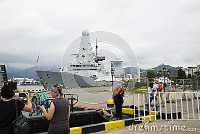 Batumi, Georgia - June 27, 2021, British Navy destroyer HMS Defender is moored in the Georgian port of Batumi Editorial Stock Photo