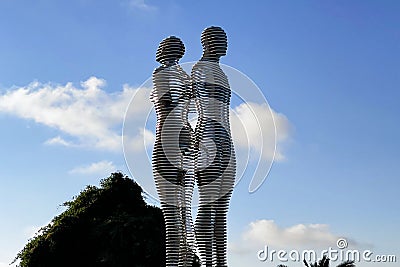 BATUMI, GEORGIA - JUNE 25, 2023: View of the moving sculpture of Ali and Nino by Tamara Kvesitadze on the embankment of Batumi Editorial Stock Photo
