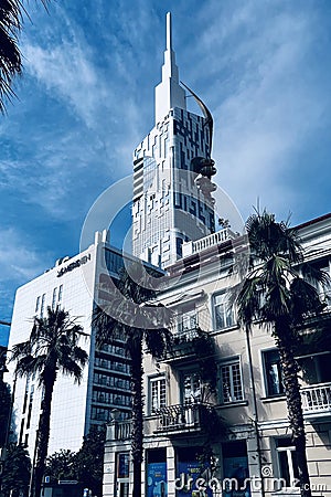 BATUMI, GEORGIA - JUNE 27, 2023: View of a Batumi tower and Le Meridien hotel in the center of Batumi, a famous Georgian resort on Editorial Stock Photo