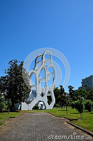 Geometric white concrete art sculpture in gardens Batumi Georgia Editorial Stock Photo