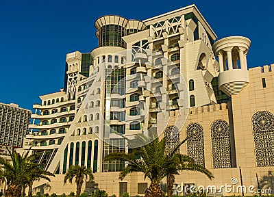 BATUMI, GEORGIA: Unusual Grand Gloria Hotel on the embankment in Batumi Editorial Stock Photo