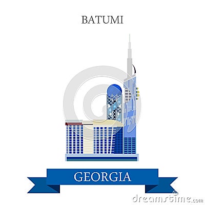 Batumi in Georgia vector flat attraction landmarks Vector Illustration