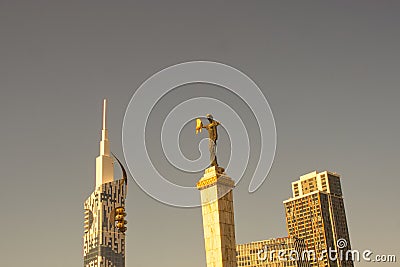 Batumi - view of ferries wheel tower, the statue of Medea and hotels, Adjara, Georgia. Editorial Stock Photo