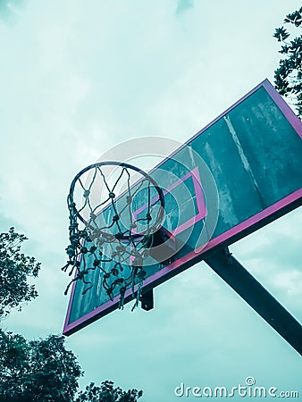 Baturaja, Indonesia - Apr 2021. basketball on the field with the team in the afternoon during a pandemic. Stock Photo