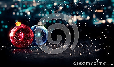 Baubles Christmas Night Bokeh Beautiful 3D Background Red Blue Stock Photo