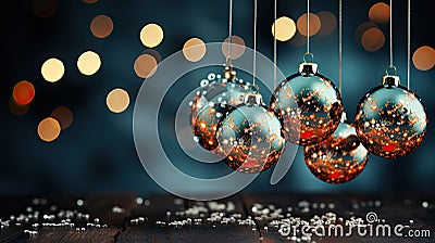 Christmas Background with Ornaments, Baubles, Globes AI Generated Illustration Stock Photo