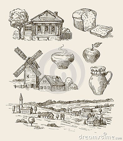 Bauernhof- Und Tierhand Gezeichnet Vektor Abbildung - Bild: 60443738