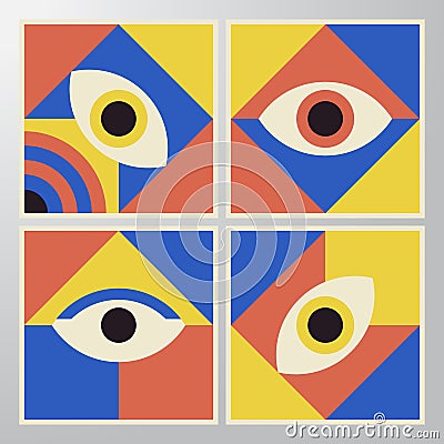 Bauhaus eye mosaic geometry vector decorative illustrations Collection Abstract minimalist modular flat art templates Vector Illustration