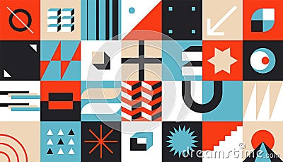 Bauhaus geometric brutalism elements. Modern basic bold forms, abstract dynamic shapes simple design. Vector Vector Illustration