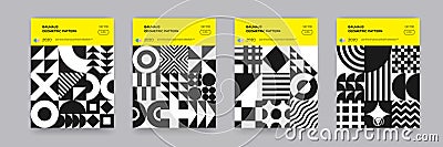 Bauhaus geometric pattern background, vector poster and cover templates design. Black and white Bauhaus circle, triangle and Vector Illustration