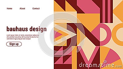 Bauhaus landing page. Geometric pattern. Abstract design. Website template. Colorful minimalist business web banner Vector Illustration