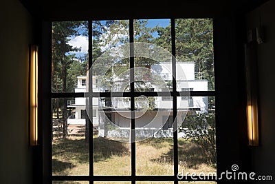 Bauhaus Masters Houses in Dessau by Walter Gropius. Looking through the Meisterhouse. Editorial Stock Photo