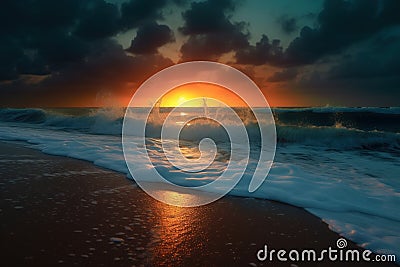 Beauty ocean in summer is tumbling onto the beach in sunset Stock Photo