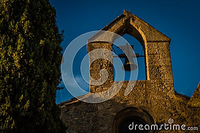 Baux-de-Provence church bell tower at night Stock Photo