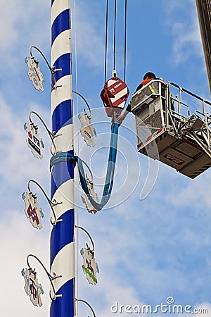 Bavaria, may pole pose in place Editorial Stock Photo