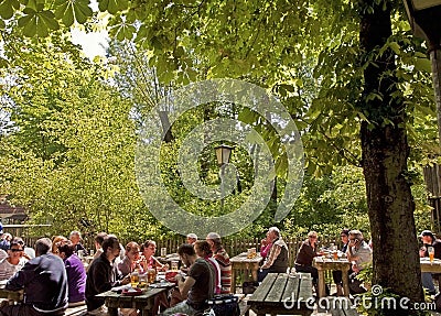 Bavaria, open air restaurant (biergarten) Editorial Stock Photo