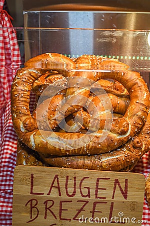 Bavarian authentic pretzels for Oktoberfest or Autumn Fest, Christmas.German, Austrian salted brezel Stock Photo