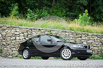 Bavarian beautiful historic car - black metallic paing and original alloy wheels. Editorial Stock Photo