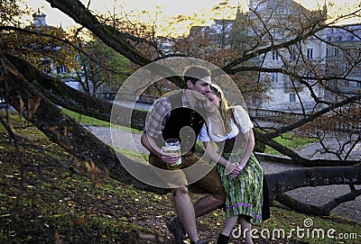 Bavarian Couple in love Stock Photo