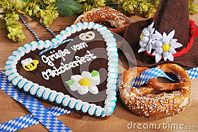 Bavarian gingerbread heart with soft pretzels Editorial Stock Photo