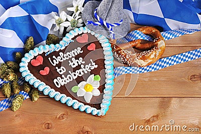 Bavarian gingerbread heart with soft pretzels Editorial Stock Photo