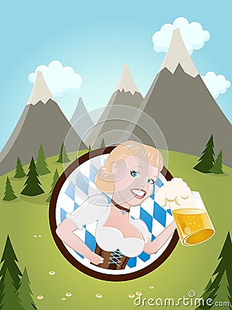 Bavarian girl with beer Vector Illustration