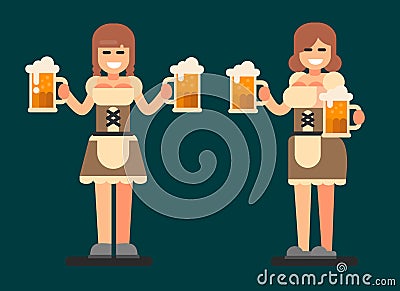 Bavarian Girl. Oktoberfest Beer Fest. Vector Illustration