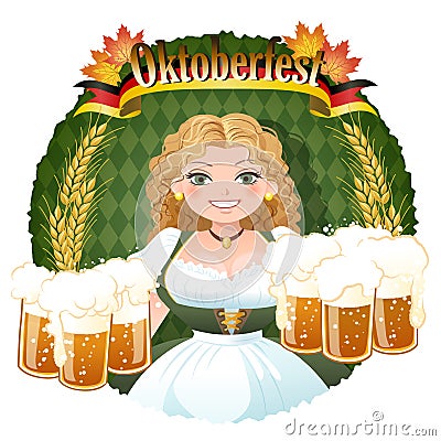 Bavarian Girl serving beer - October fest Editorial Stock Photo