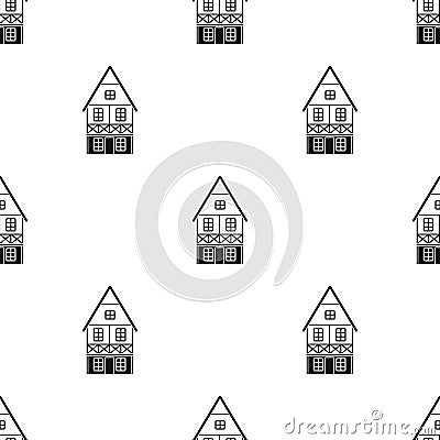 Bavarian house icon in black style isolated on white background. Oktoberfest pattern stock vector illustration. Vector Illustration