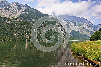 Bavarian lake Koenigsee and mountains Stock Photo