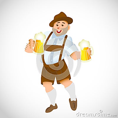 Bavarian man with a big glass of beer Vector Illustration