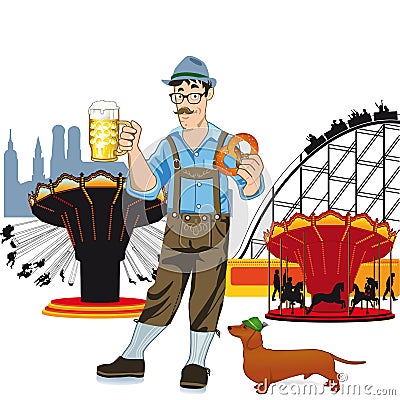 Bavarian man at Oktoberfest Vector Illustration