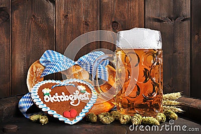 Bavarian Oktoberfest soft pretzel with beer Editorial Stock Photo